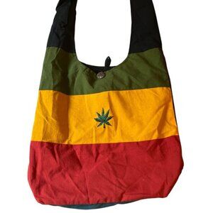 India Boutique 100% Cotton Hobo Bag 420 Leaf Embroidered Rasta Design - NWT